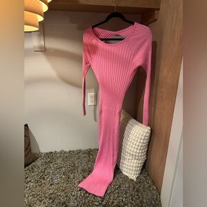 Pink Ribbed Knit Dress